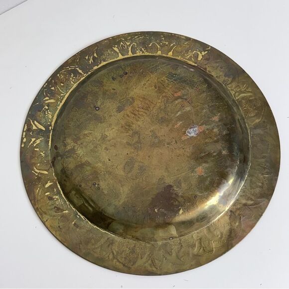 Vintage Islamic Engraved Brass 14” Decorative Tray - Picture 4 of 6